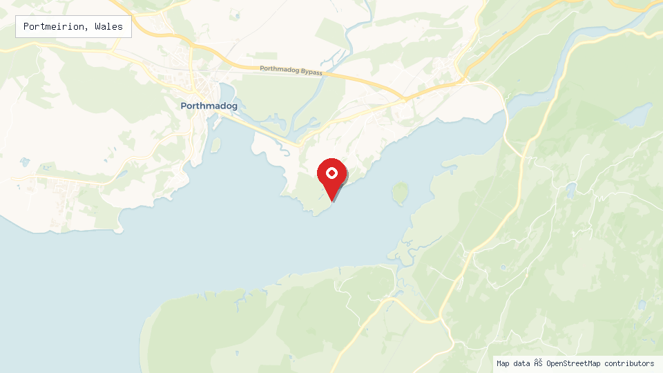 Street map of Portmeirion, Wales with location pin
