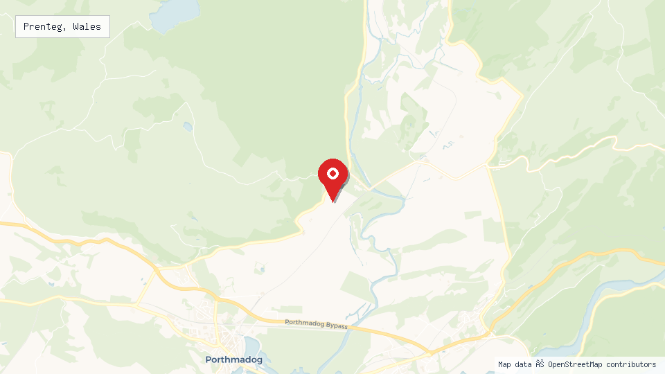 Street map of Prenteg, Wales with location pin