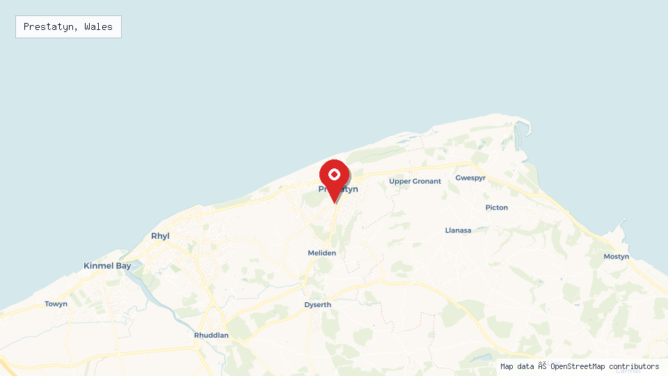 Street map of Prestatyn, Wales with location pin