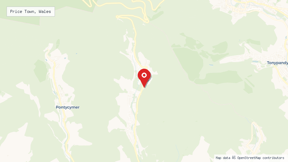 Street map of Price Town, Wales with location pin