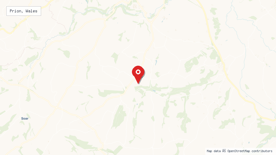 Street map of Prion, Wales with location pin