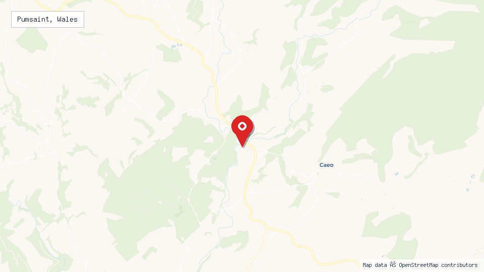 Street map of Pumsaint, Wales with location pin