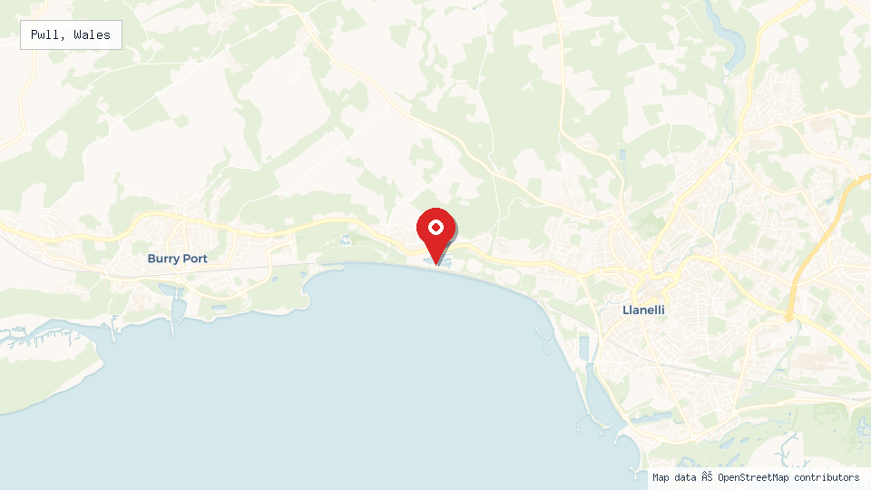 Street map of Pwll, Wales with location pin
