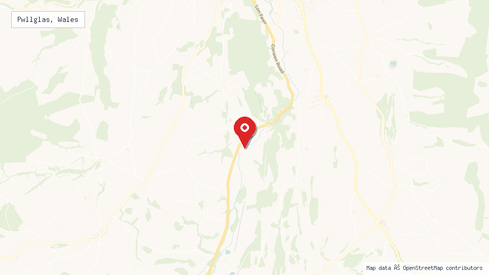 Street map of Pwllglas, Wales with location pin