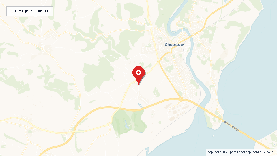 Street map of Pwllmeyric, Wales with location pin