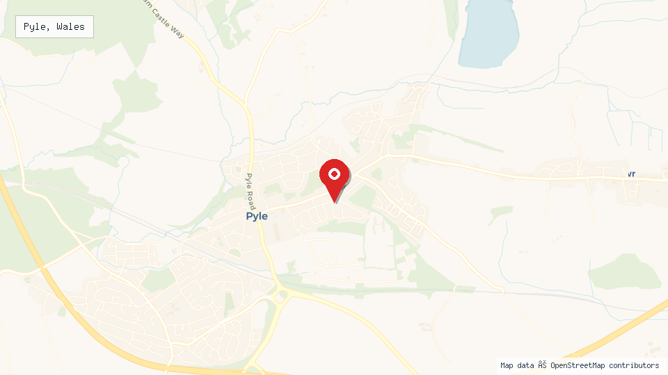 Street map of Pyle, Wales with location pin