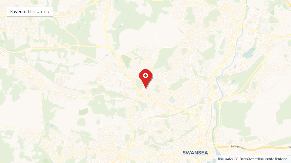 Street map of Ravenhill, Wales with location pin