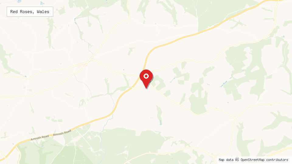 Street map of Red Roses, Wales with location pin