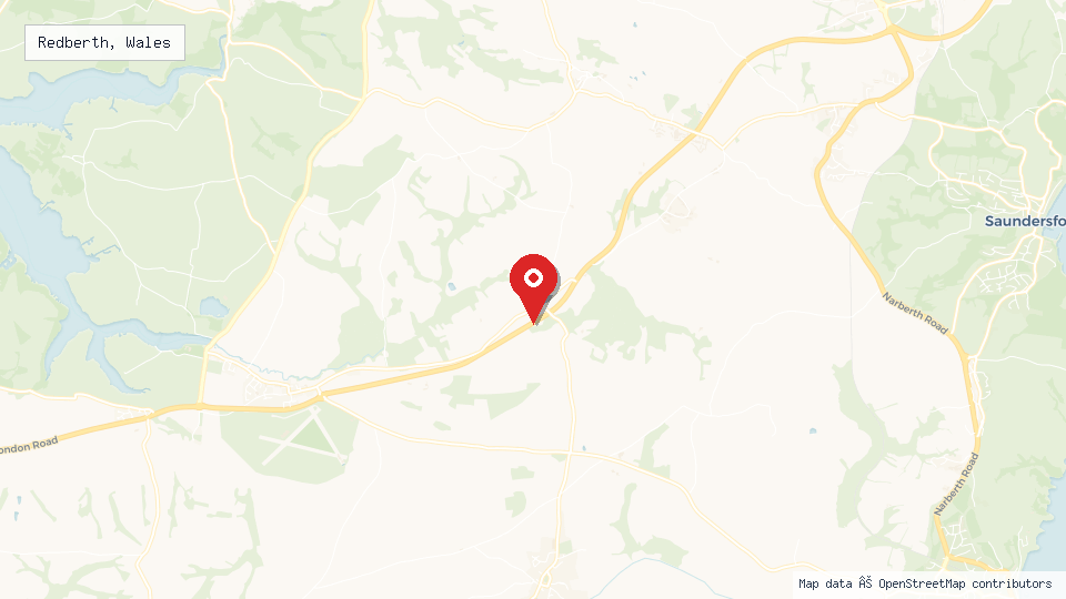 Street map of Redberth, Wales with location pin