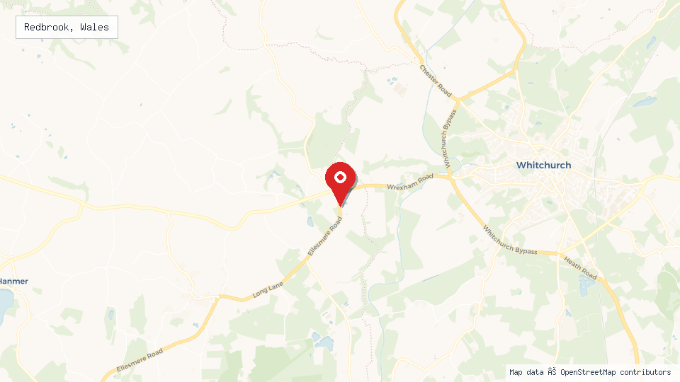 Street map of Redbrook, Wales with location pin