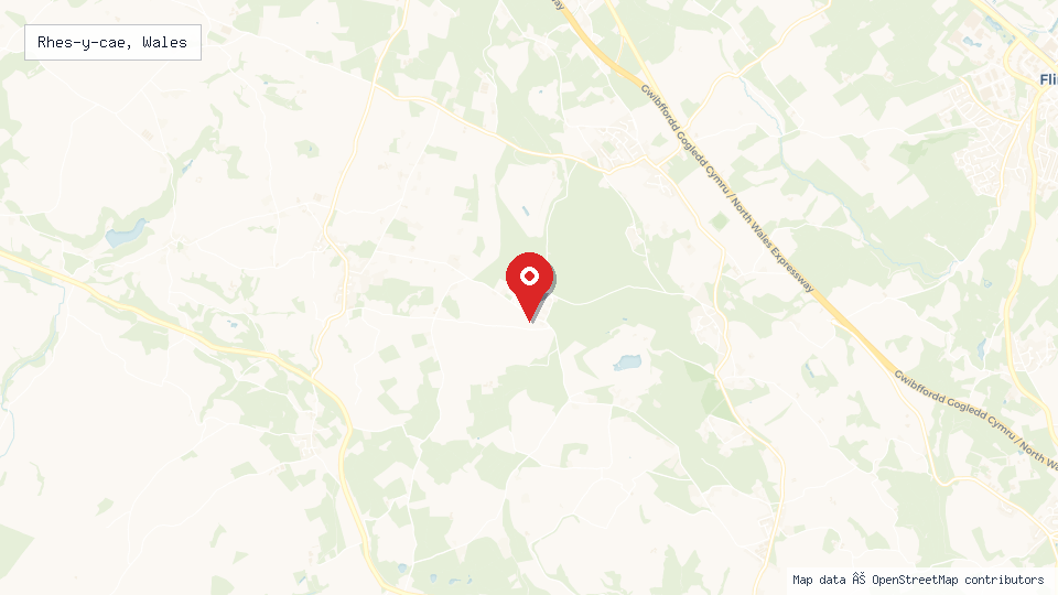 Street map of Rhes-y-cae, Wales with location pin