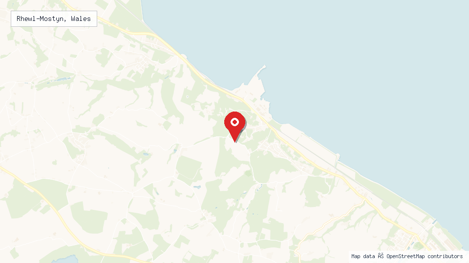Street map of Rhewl-Mostyn, Wales with location pin