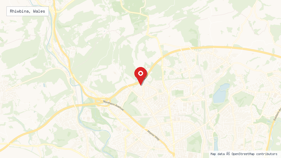 Street map of Rhiwbina, Wales with location pin