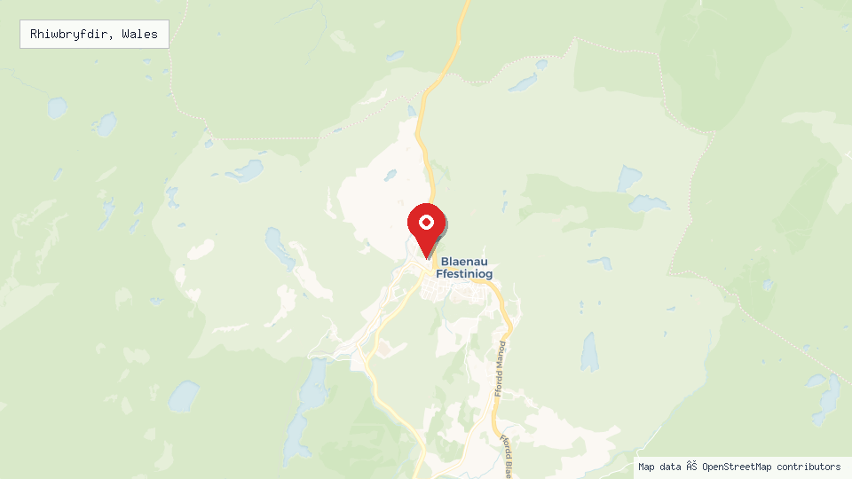 Street map of Rhiwbryfdir, Wales with location pin