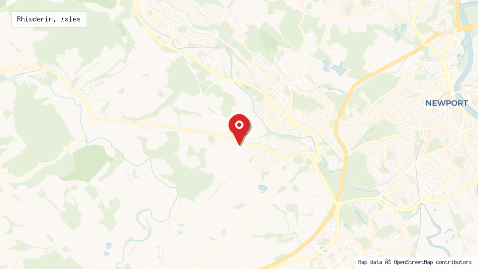 Street map of Rhiwderin, Wales with location pin
