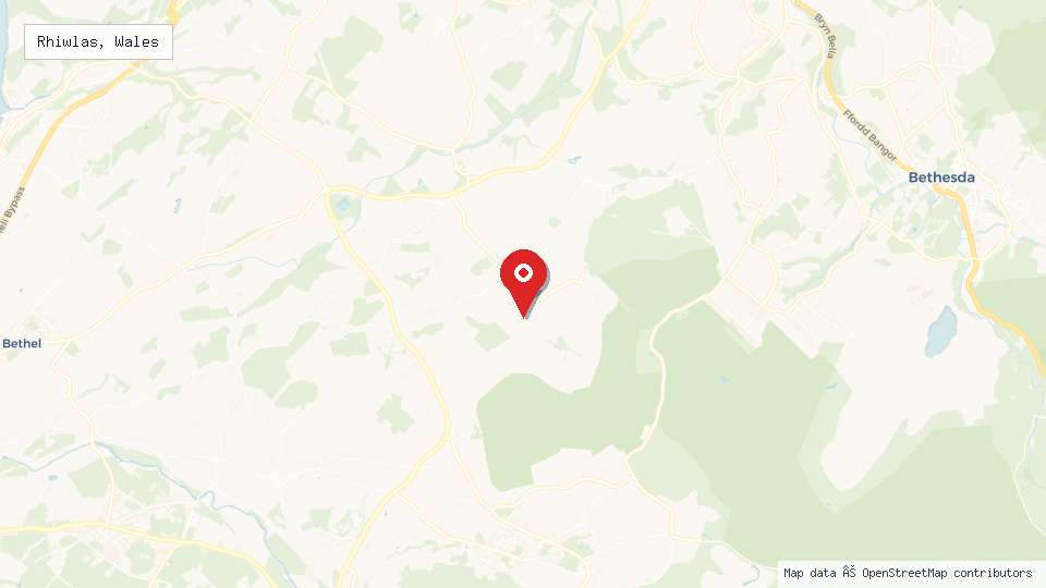 Street map of Rhiwlas, Wales with location pin