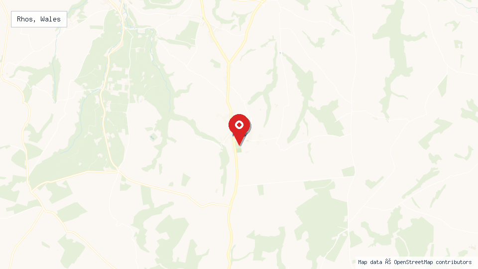 Street map of Rhos, Wales with location pin
