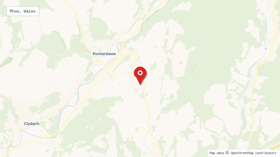 Street map of Rhos, Wales with location pin