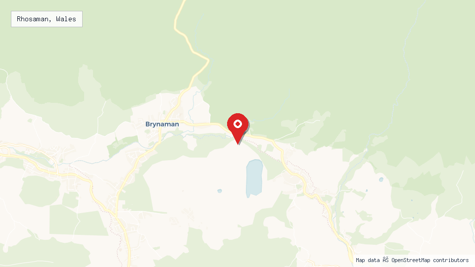 Street map of Rhosaman, Wales with location pin