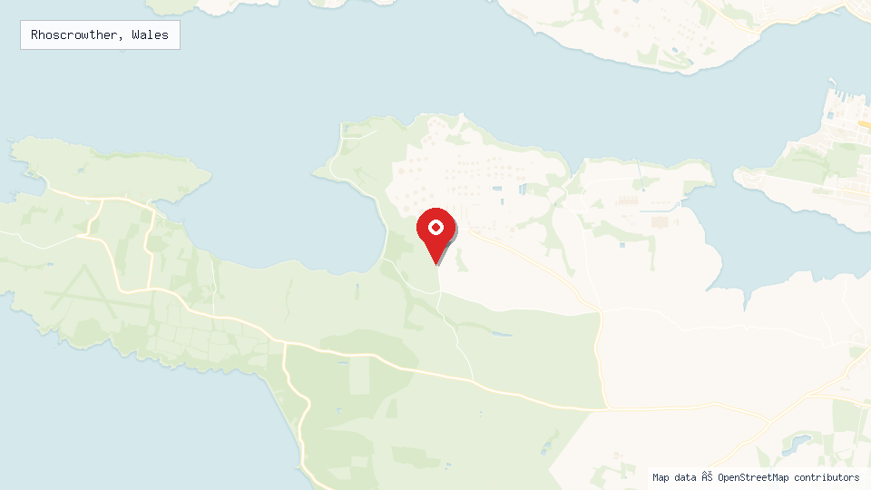 Street map of Rhoscrowther, Wales with location pin