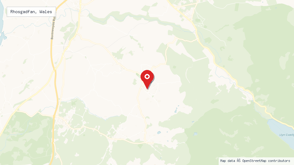 Street map of Rhosgadfan, Wales with location pin