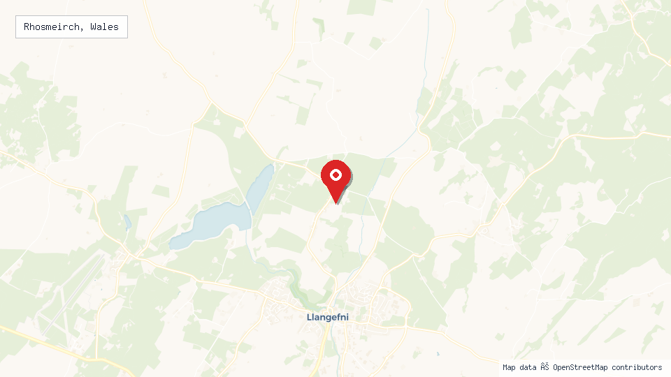Street map of Rhosmeirch, Wales with location pin