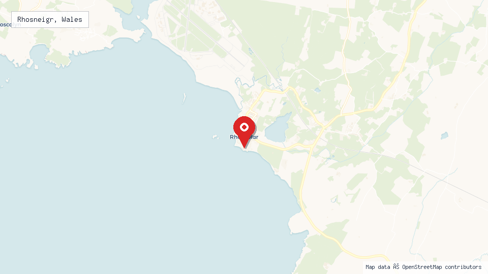 Street map of Rhosneigr, Wales with location pin