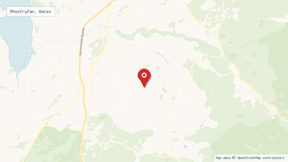 Street map of Rhostryfan, Wales with location pin
