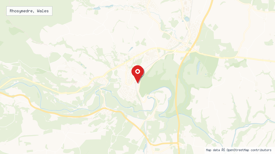 Street map of Rhosymedre, Wales with location pin