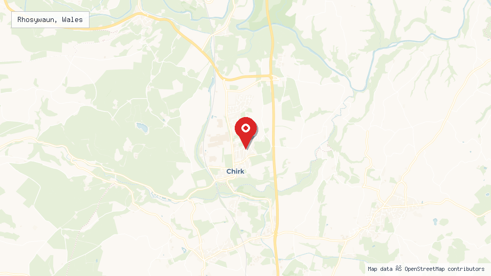 Street map of Rhosywaun, Wales with location pin
