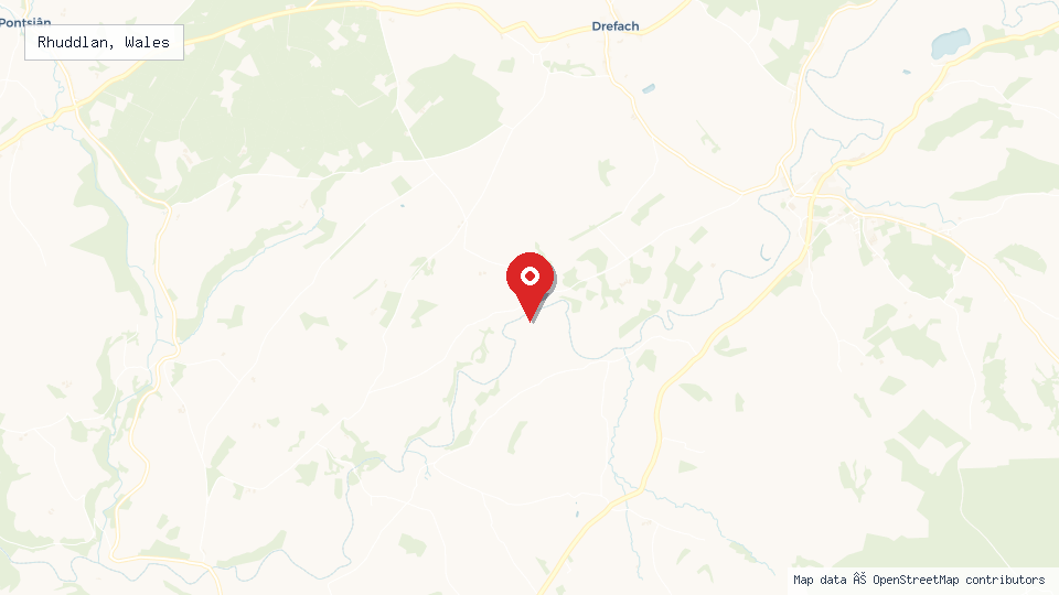 Street map of Rhuddlan, Wales with location pin