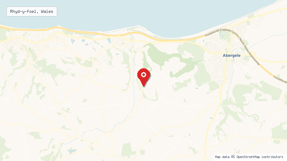 Street map of Rhyd-y-foel, Wales with location pin