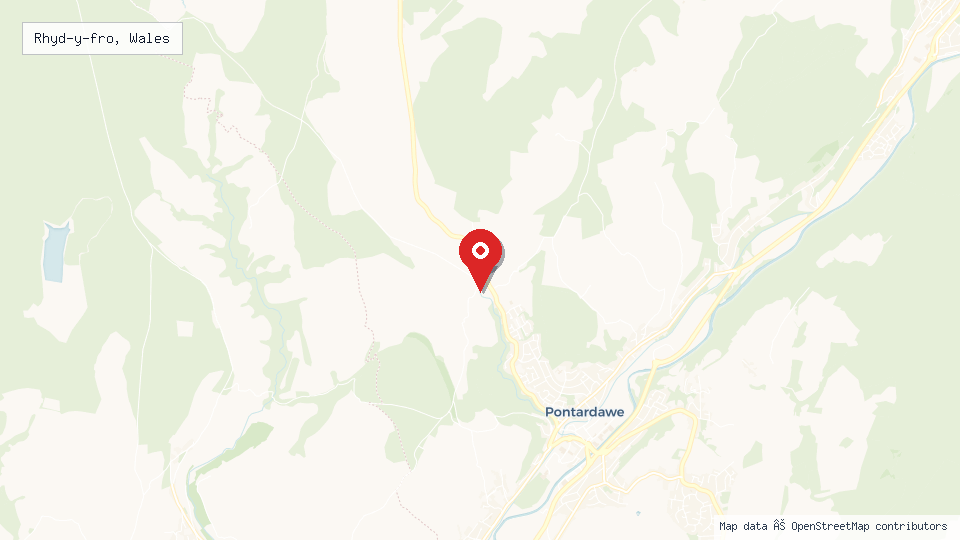 Street map of Rhyd-y-fro, Wales with location pin