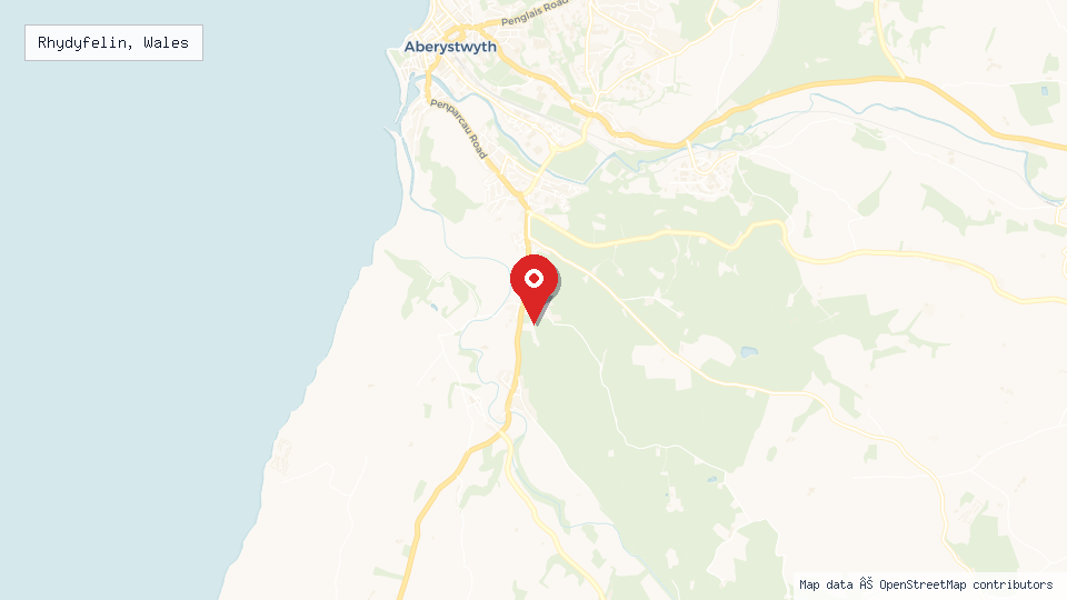 Street map of Rhydyfelin, Wales with location pin