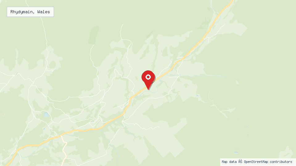 Street map of Rhydymain, Wales with location pin