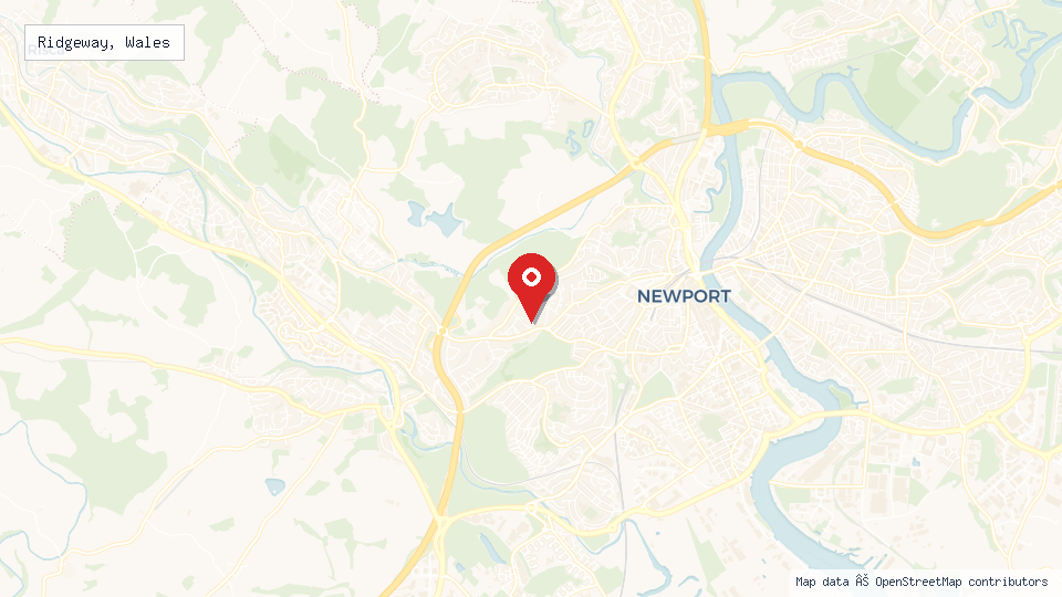 Street map of Ridgeway, Wales with location pin