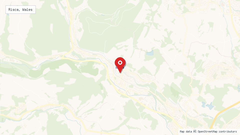 Street map of Risca, Wales with location pin