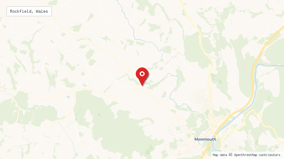 Street map of Rockfield, Wales with location pin