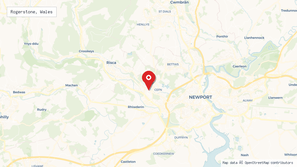 Street map of Rogerstone, Wales with location pin