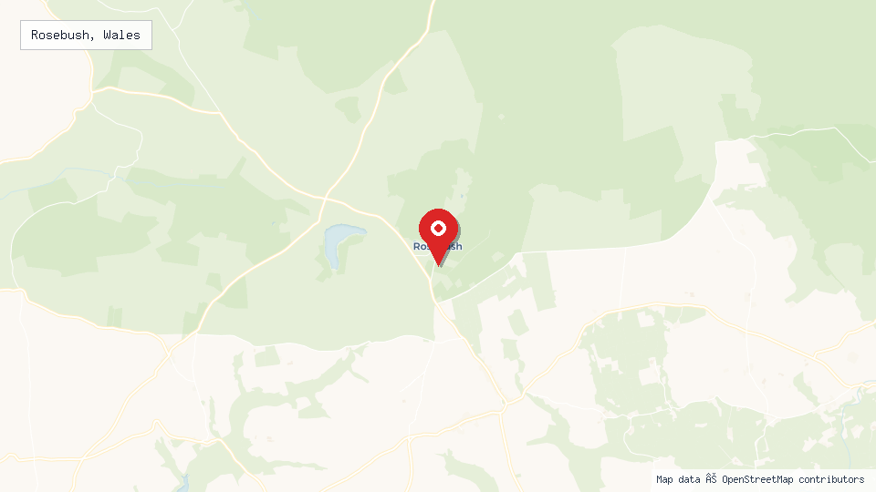 Street map of Rosebush, Wales with location pin