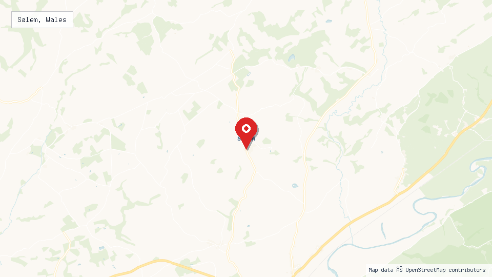 Street map of Salem, Wales with location pin