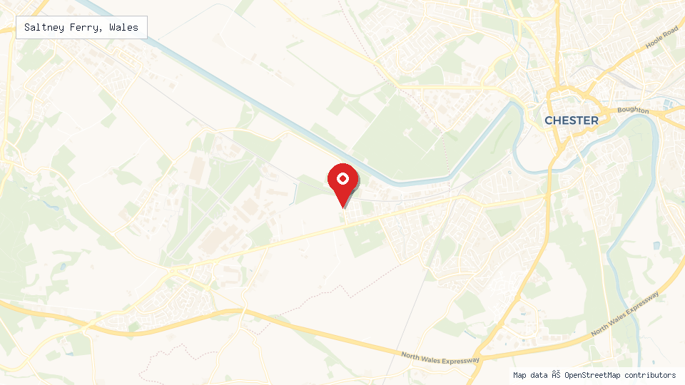 Street map of Saltney Ferry, Wales with location pin