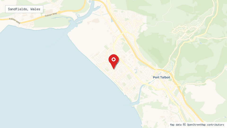 Street map of Sandfields, Wales with location pin