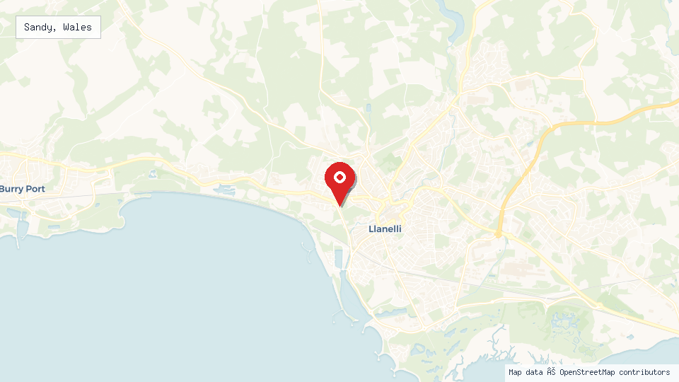 Street map of Sandy, Wales with location pin