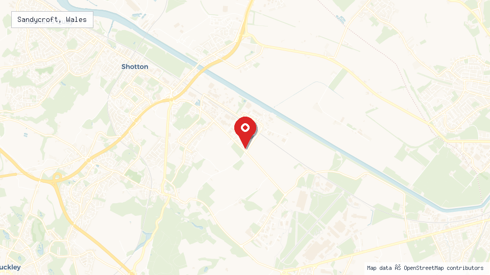 Street map of Sandycroft, Wales with location pin