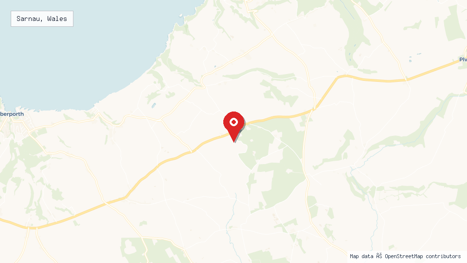 Street map of Sarnau, Wales with location pin
