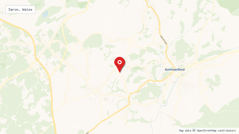 Street map of Saron, Wales with location pin