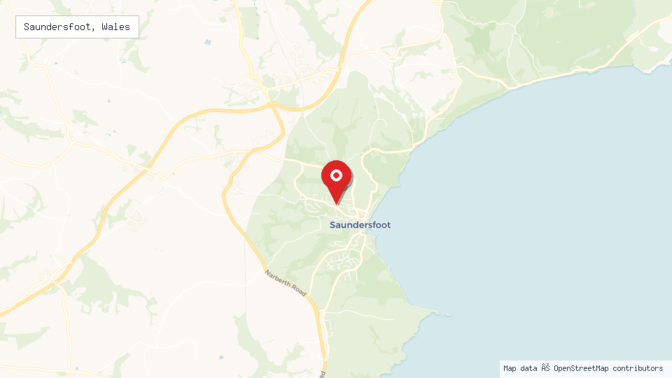 Street map of Saundersfoot, Wales with location pin