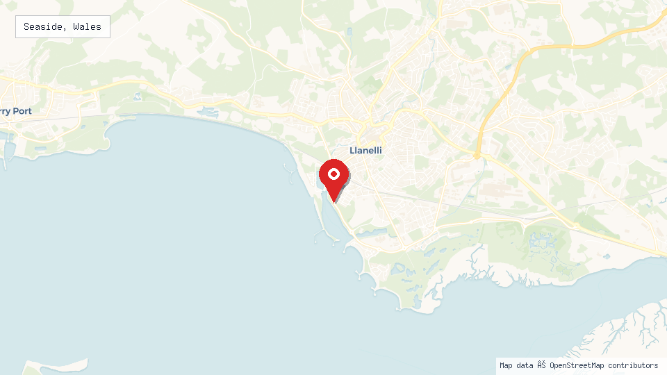 Street map of Seaside, Wales with location pin