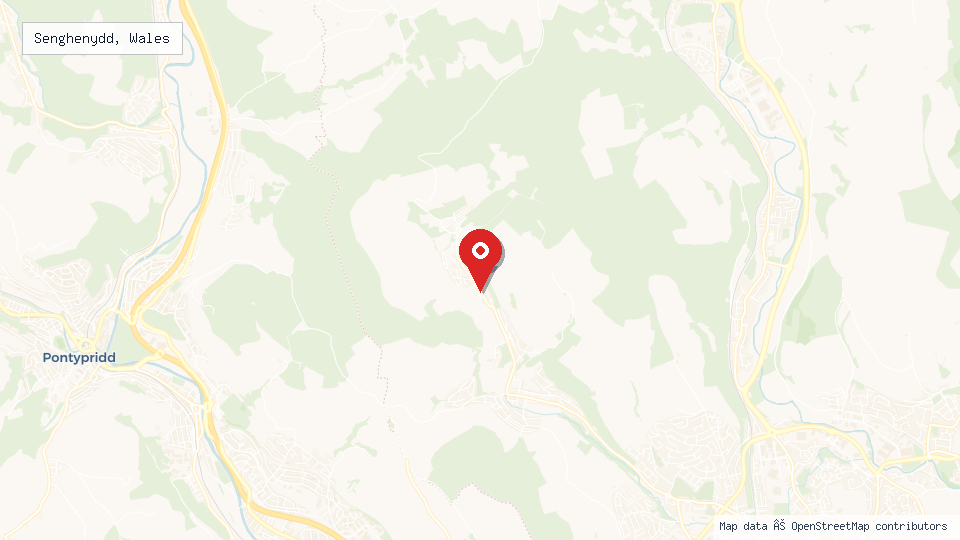 Street map of Senghenydd, Wales with location pin